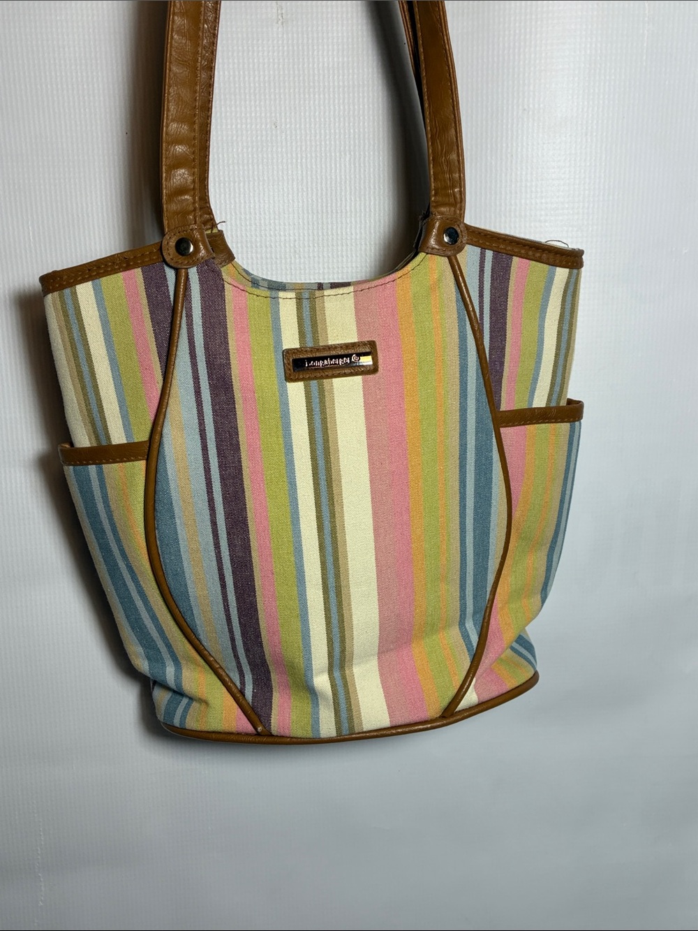 Longaberger Multicolor Stripe purse (pink, green, purple, yellow, cream, blue)